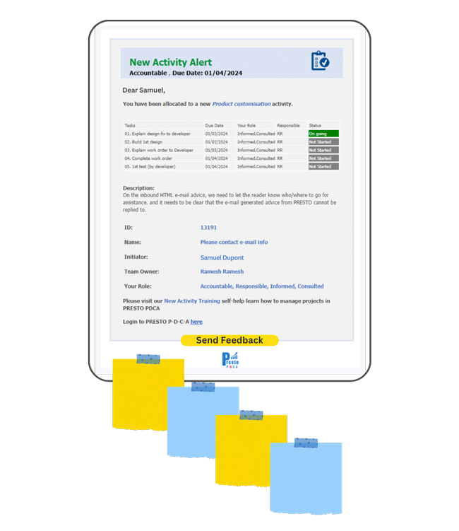 TaskConnect send update request panel